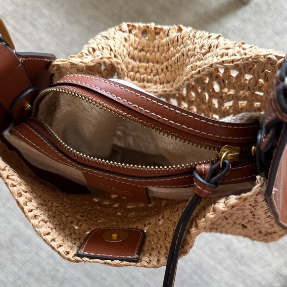 Mango Brown Woven Straw Shoulder Bag with Leather Trim - Picture 4 of 4